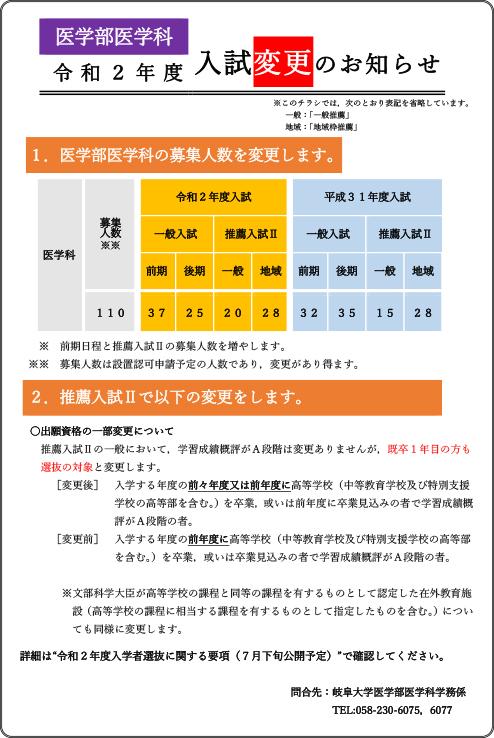 令和2年度入試変更のお知らせ